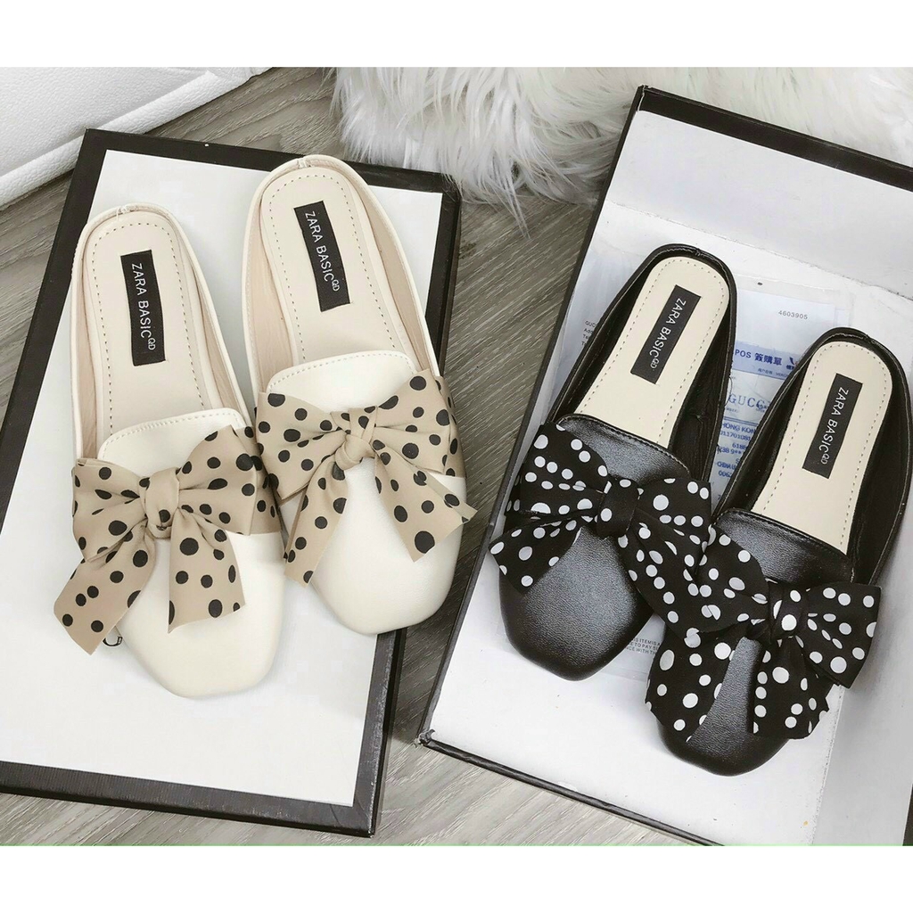 Giày Sục Nữ Phối Nơ Chấm Bi Siêu Xinh (2 Màu) - Form nhỏ đi tăng size | BigBuy360 - bigbuy360.vn