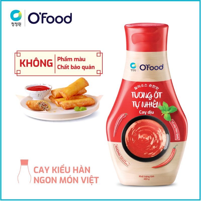 Tương ớt tự nhiên O'food cay dịu,chai 250g, không phẩm màu, không chất bảo