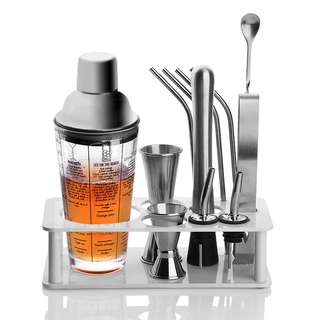 Set dụng cụ cốc lắc pha chế cocktail bằng thủy tinh có thang đo ba phần với công thức pha chế chuyên dụng