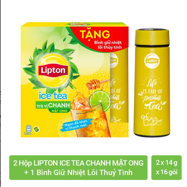 2 HỘP TRÀ LIPTON ICE TEA ĐÀO/ CHANH MẬT ONG TẶNG BÌNH THỦY TINH