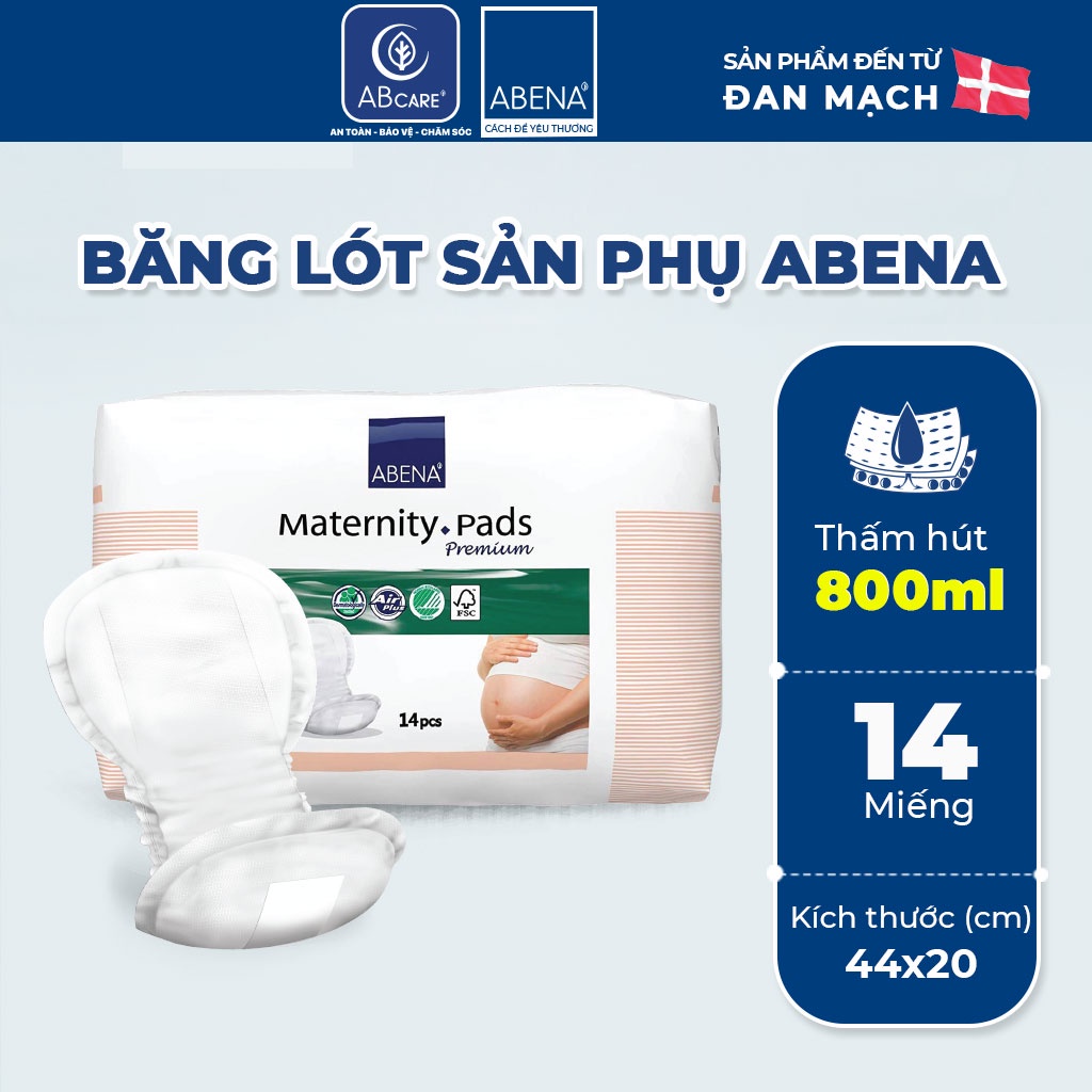 Băng lót sản phụ Abena, thấm hút cực tốt tới 800ml nhập khẩu Đan Mạch, gói 14 miếng