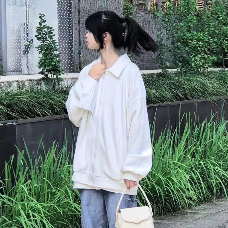 ZHELIHANGFEI Áo Khoác Bóng Chày Tay Dài Cổ POLO Phong Cách Preppy Nhật Bản Dễ Phối Đồ