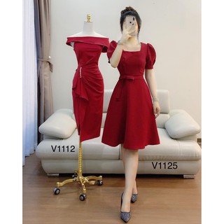 Đầm Xòe Nơ Cổ Vuông Tay Phồng Chất Kate Lụa