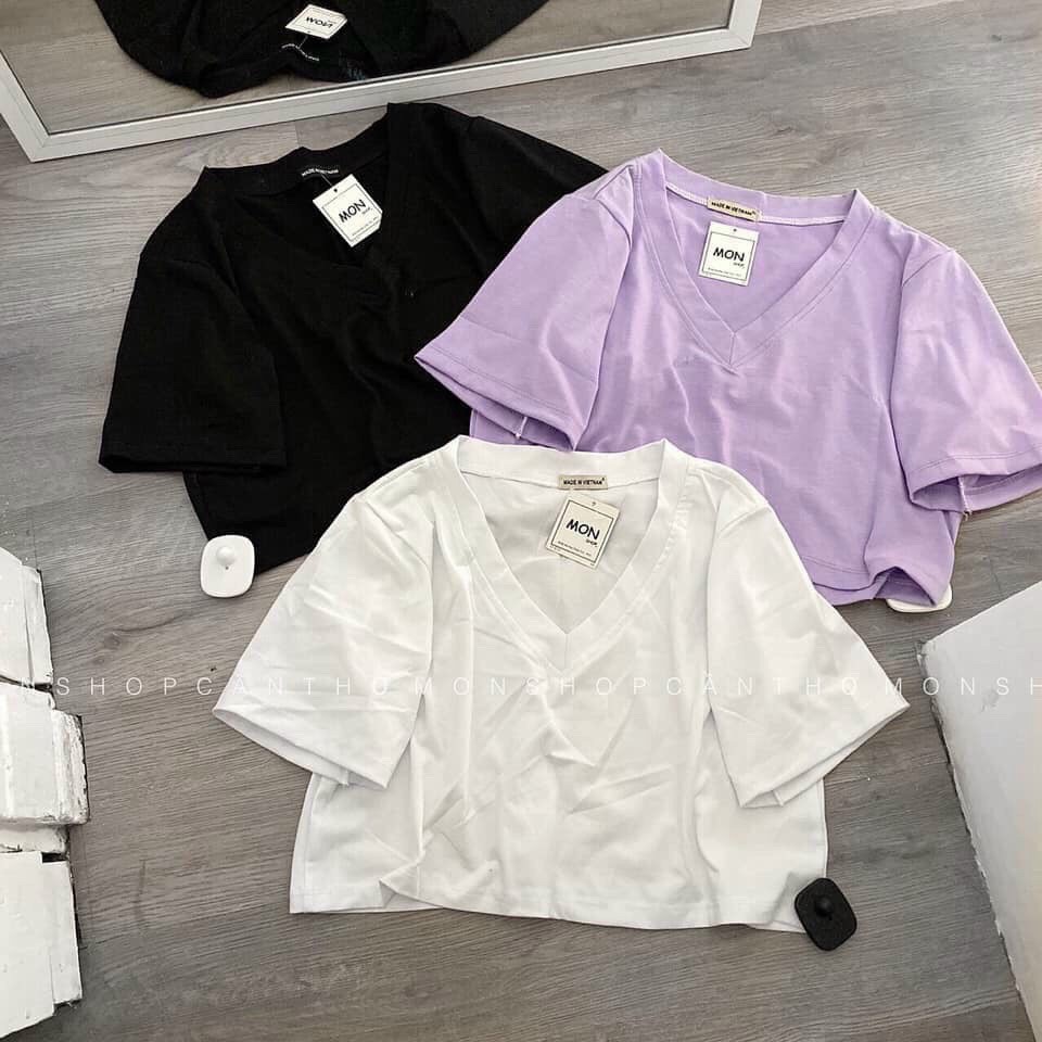 Áo croptop cổ tim ngắn tay form rộng unisex