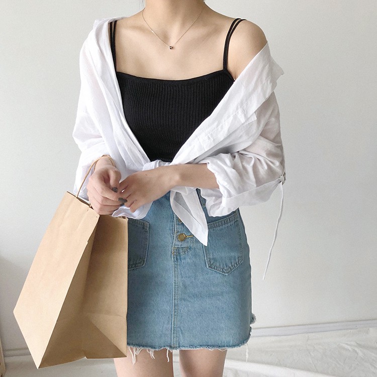 Áo Dệt Kim Hai Dây Co Giãn Màu Sắc Ngọt Ngào (23028) (23028)