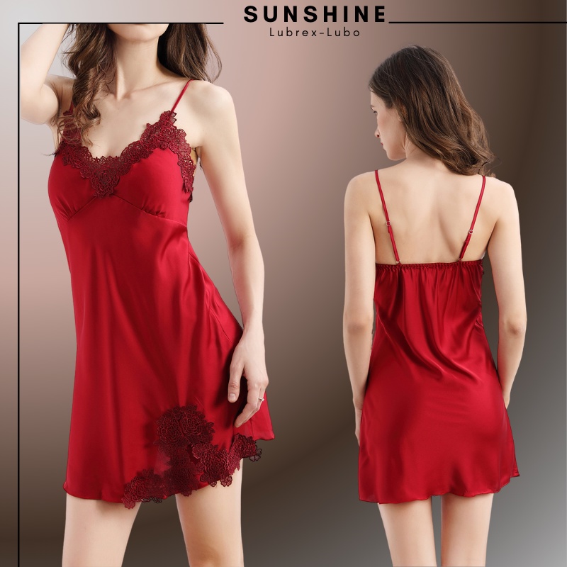 Váy ngủ hai dây lụa satin sexy cao cấp Đầm mặc nhà gợi cảm quyến rũ_SUNSHINE_LUABONGHOA137