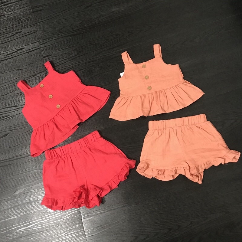 Sét áo hai dây quần váy MG bé gái 0-6 tuổi  Set cotton đũi xuất dư 0921