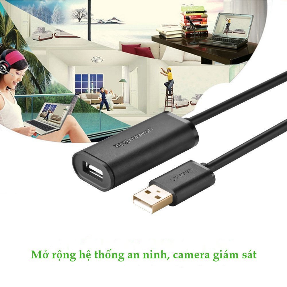 Cáp nối dài USB 2.0 dài 10M chính hãng Ugreen 10321 có IC khuếch đại ✔HÀNG CHÍNH HÃNG ✔