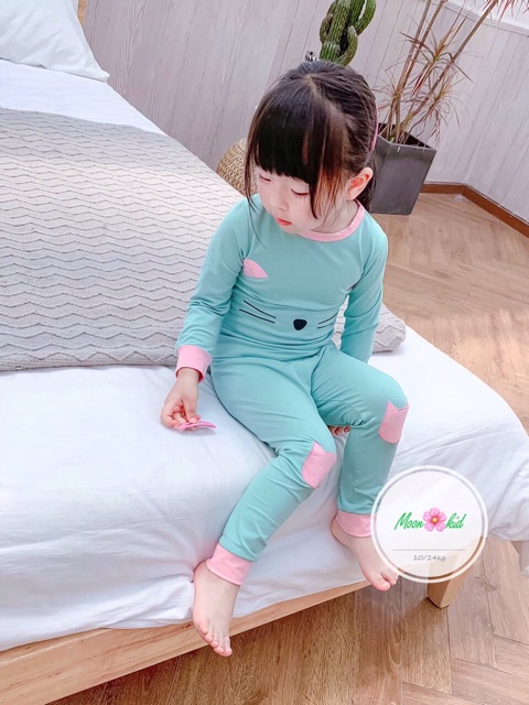 Bộ dài tay bé gái cotton hình râu mèo