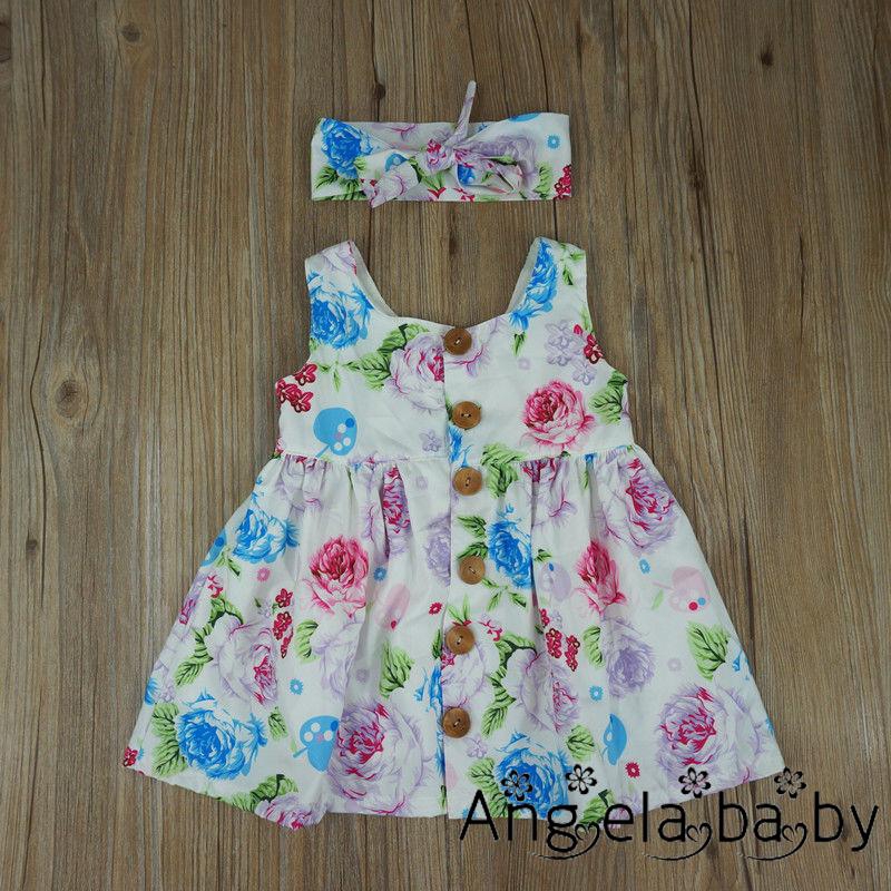ⓗღ✯Baby Girls Infant Floral Dress Toddler Summer Party Princess Dress+ Headband Set