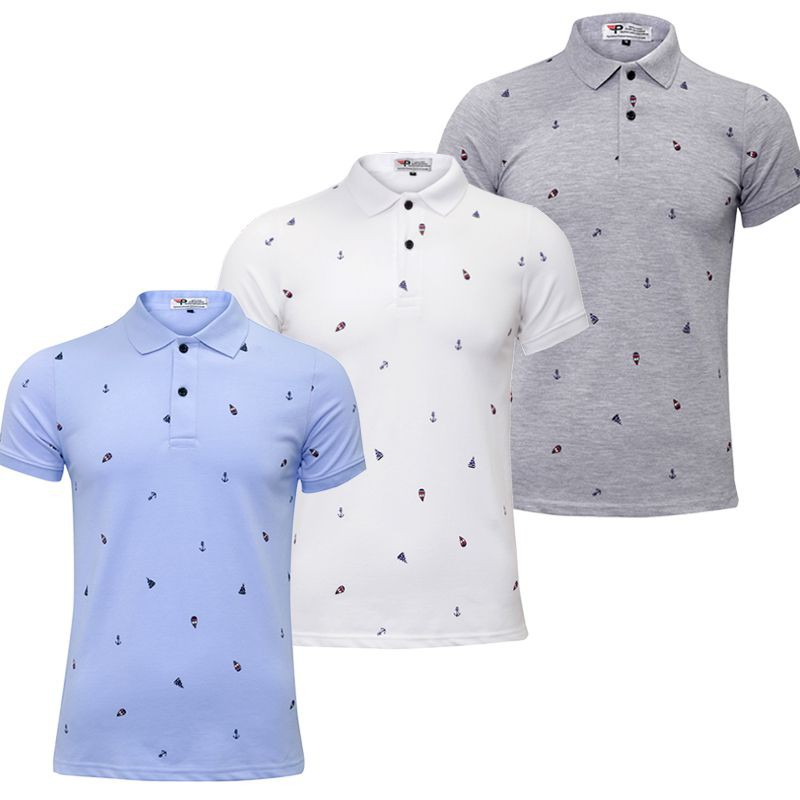 Set 3 áo thun nam có cổ họa tiết độc đáo chuẩn phong cách Zaht01 Zonado biển, trắng, xám