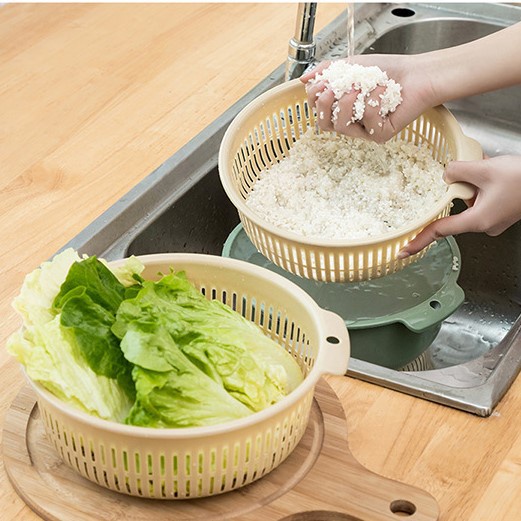 Rổ nhựa PP tròn thoát nước rửa trái cây, rau củ sáng tạo 2 lớp chắc chắn GALA HOME