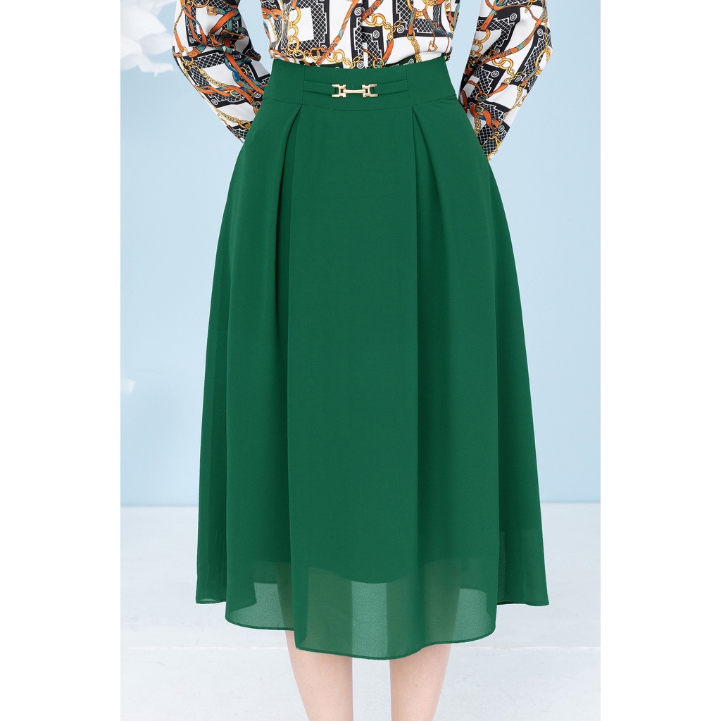 LALULILL - Chân váy dáng A khuyên eo chiffon xanh lá