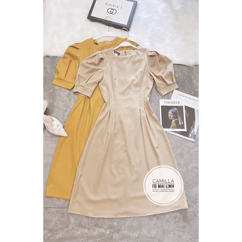 [Mã WASTMAY giảm 15% tối đa 30K đơn 150K] ⚡️BÁN SỈ⚡️Đầm xoè ly eo tay bồng 2 màu be , vàng | BigBuy360 - bigbuy360.vn