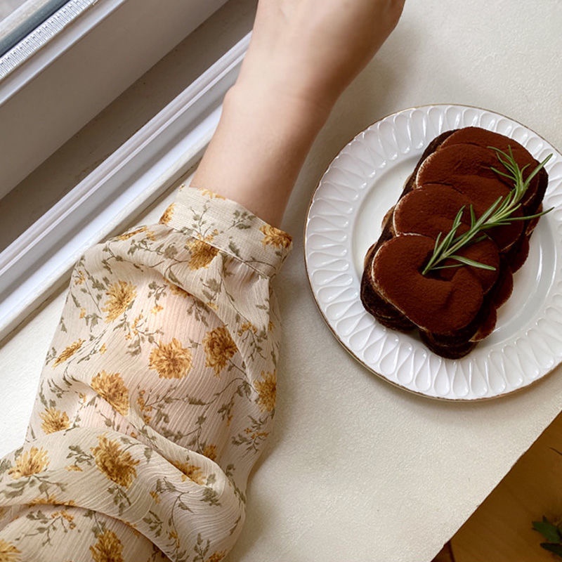 Áo sơ mi chiffon tay dài cổ chữ V họa tiết hoa thời trang mùa xuân ngọt ngào dành cho nữ