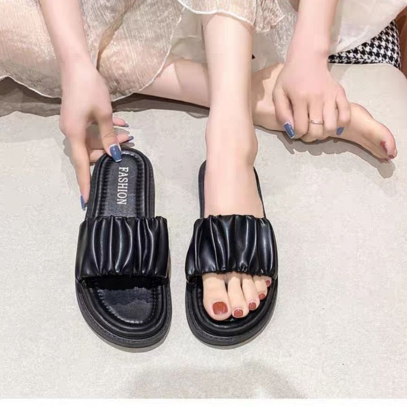 Dép Bánh Mì Dép Nữ Quai Ngang Xếp Nhúm Cực Xinh Trẻ Trung Đế 3P Tôn Dáng Chất Liệu PU Siêu Nhẹ Cực Êm
