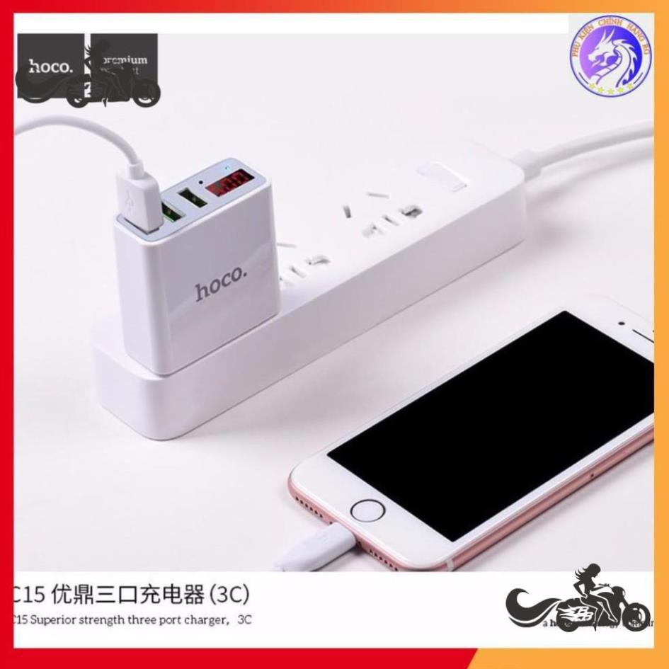 Củ sạc 3 cổng USB Hoco C15 có màn LED hiển thị đo dòng - Hàng Chính Hãng - Ổn định dòng cho Iphone/iPad/Android