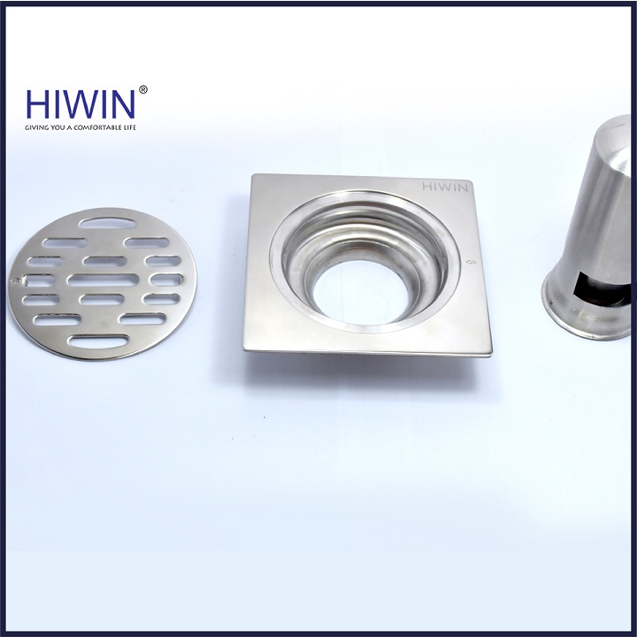 Phễu ga thoát sàn ngăn mùi hôi inox 304 mặt gương bóng kích thước 100x100mm HIWIN FD-4210