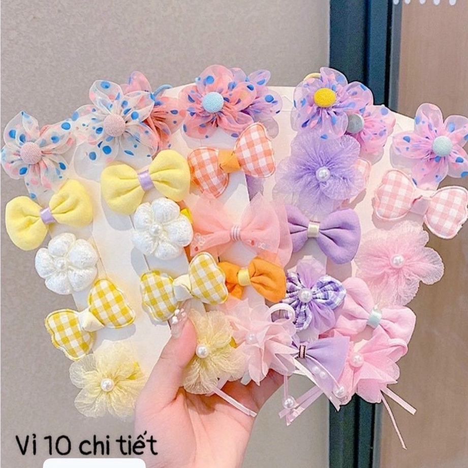 VỈ 10 KẸP TÓC MÁI HOA REN PHONG CÁCH TIỂU THƯ CHO BÉ