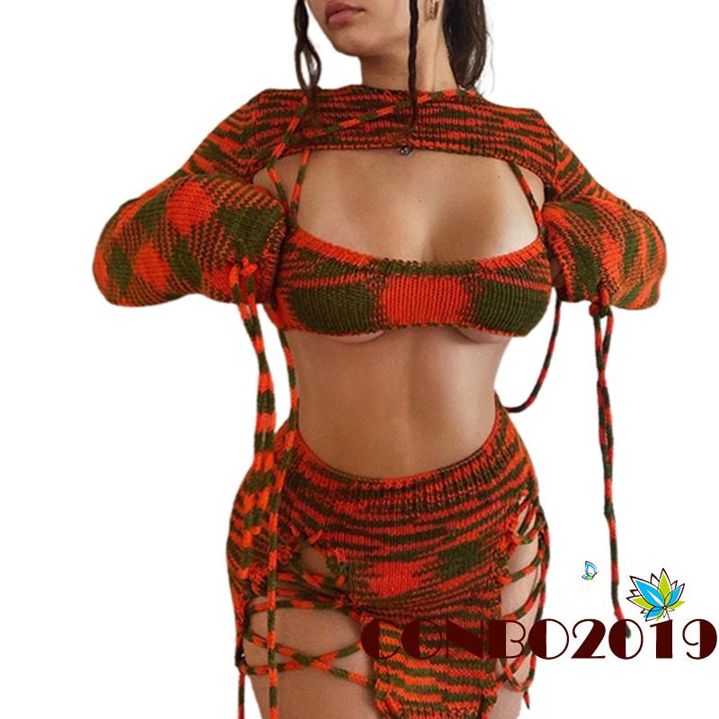 Set Áo Lửng Đan Len + Chân Váy Lưng Cao Thời Trang Cho Nữ