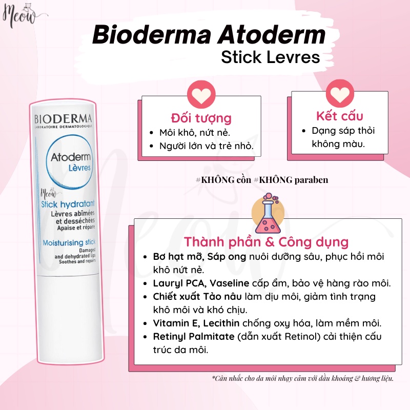 Sáp dưỡng môi khô nứt nẻ Bioderma Atoderm Stick Levres 4g