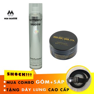 Combo Keo Vuốt Tóc Butterfly Shadow 320ml + Sáp Vuốt Tóc SeBa, Tặng Dây Lưng Cao Cấp
