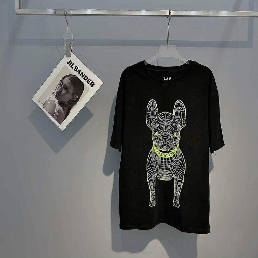 Áo thun nữ TUVYSHOP áo phông cotton hình chó in nổi PET 5D màu đen trắng hồng