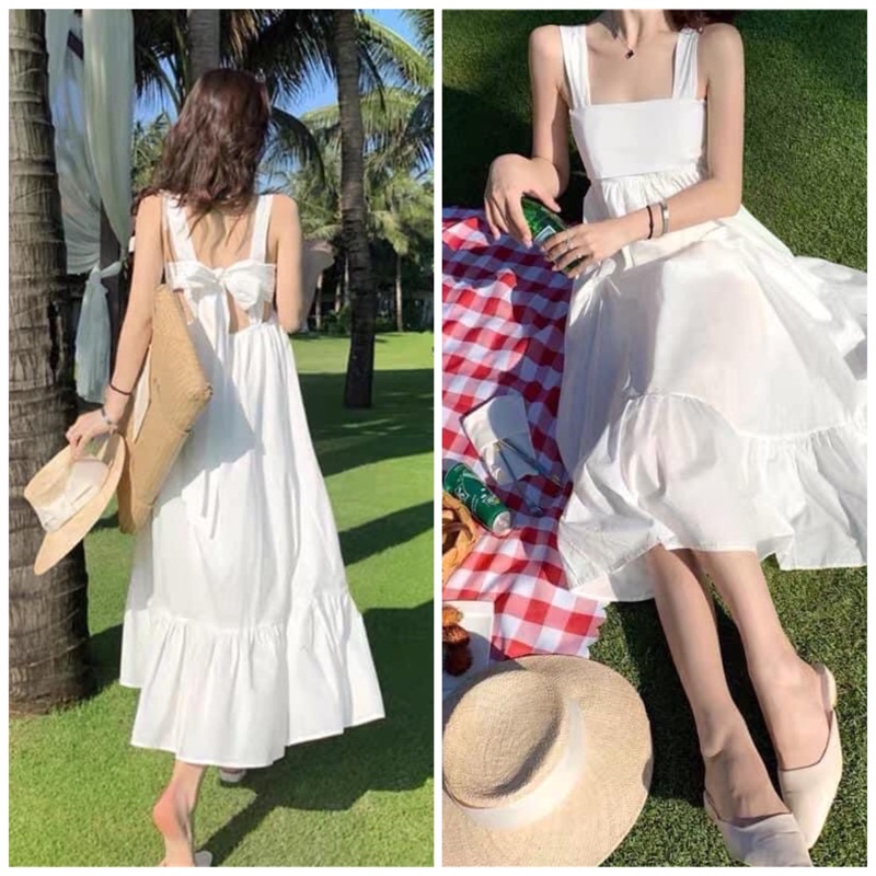 Váy kèm nơ đi biển 2 lớp maxi V1