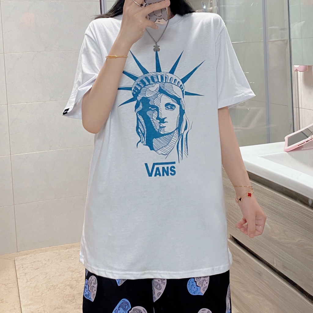 New Hot Vance VANS Statue of Liberty Head Short-sleeved T-shirt Summer New Loose Cotton Casual Half-sleeve Ins Tid