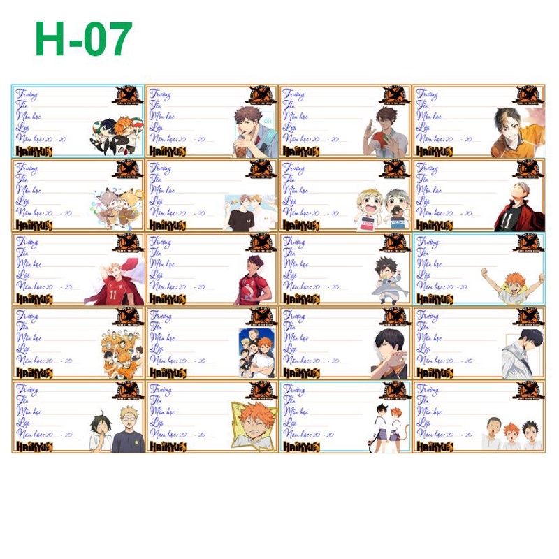 combo 20-140 nhãn vở haikyuu/nhãn vở anime in hình haikyuu