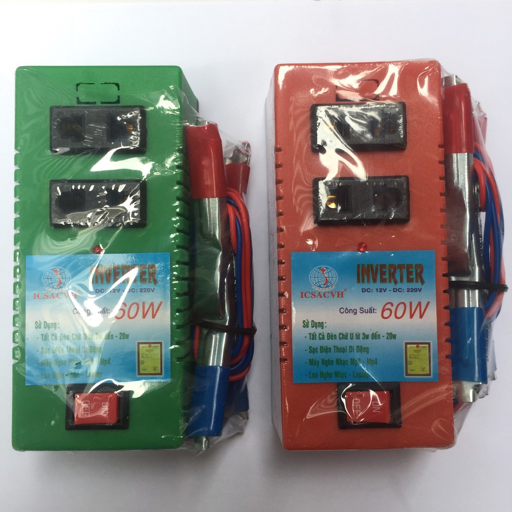 Bộ đảo điện 12v ra 220v 2 ổ cắm 40W / 60W / 100W (nhỏ gọn, tiện dụng)