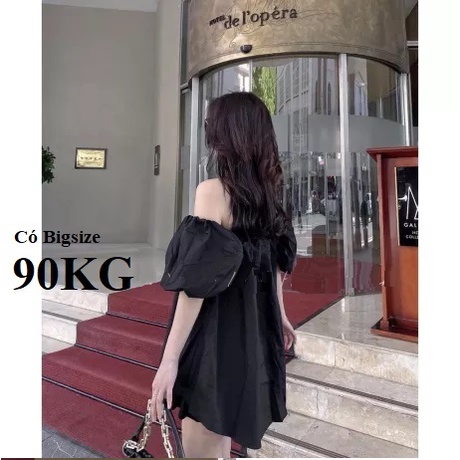 Đầm Trễ Vai, Tay Lửng, DU LỊCH HÈ, Ăn tiệc đi chơi, Có siêu Bigsize tới 96KG, MÀU ĐEN, Vải Đũi xước cao cấp TUFA
