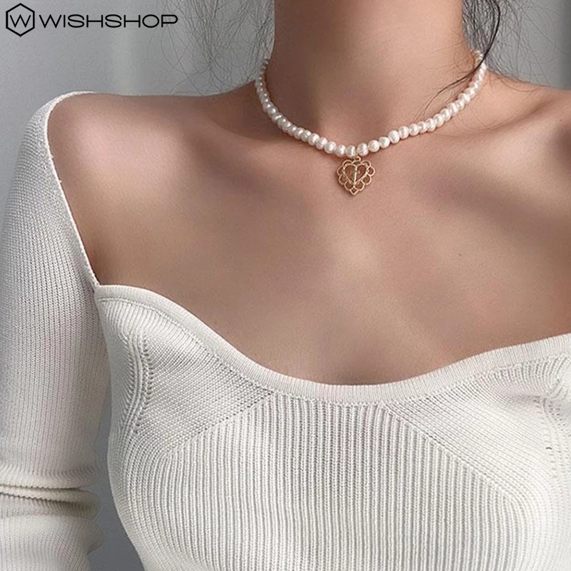 Dây chuyền kim loại mặt hình thánh giá đính ngọc trai phong cách vintage thời trang cho nữ