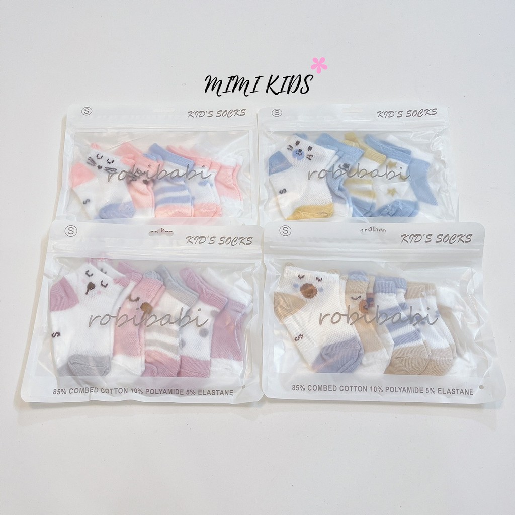 Set 5 đôi tất lưới KidSock hình gấu - Mimi Kids cho bé