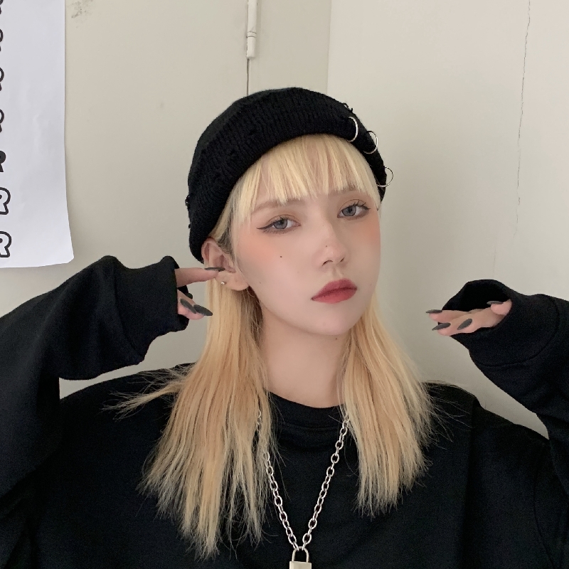 Mũ dệt kim thiết kế rách lỗ phong cách Hàn Quốc cổ điển INS Harajuku