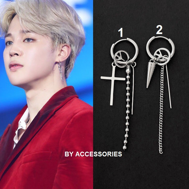 Khuyên tai titan unisex Jimin BTS có 2 loại bấm và ko bấm lỗ UE121808