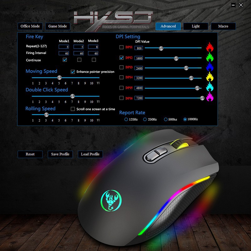 Chuột LED RGB 7200 DPI Gaming Mouse HXSJ A869