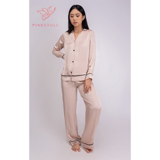 [Mã WABRM50 giảm 15% đơn 99k] Bộ Pijama lụa tay dài quần dài nút bọc hồng phấn PinkStull