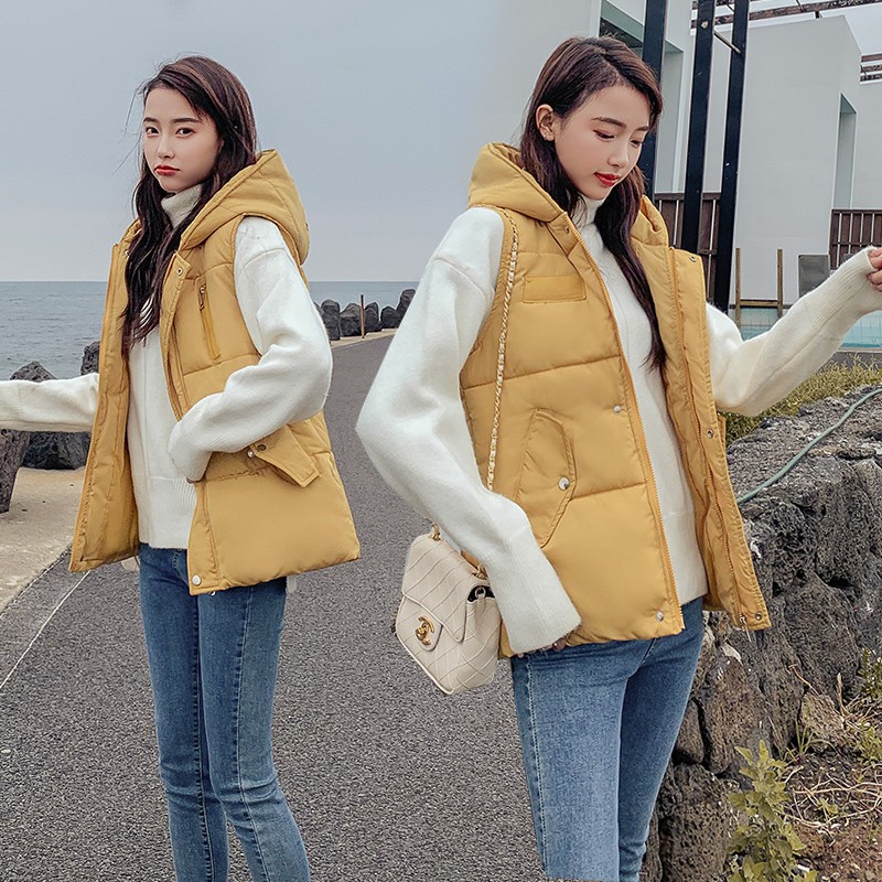 Áo Khoác Phao Không Tay Có Mũ Trùm Đầu Chất Liệu Cotton Ấm Áp | BigBuy360 - bigbuy360.vn