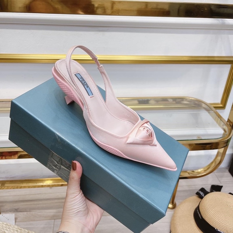 Sandal prd lụa phối hoa gót nhọn fullbox