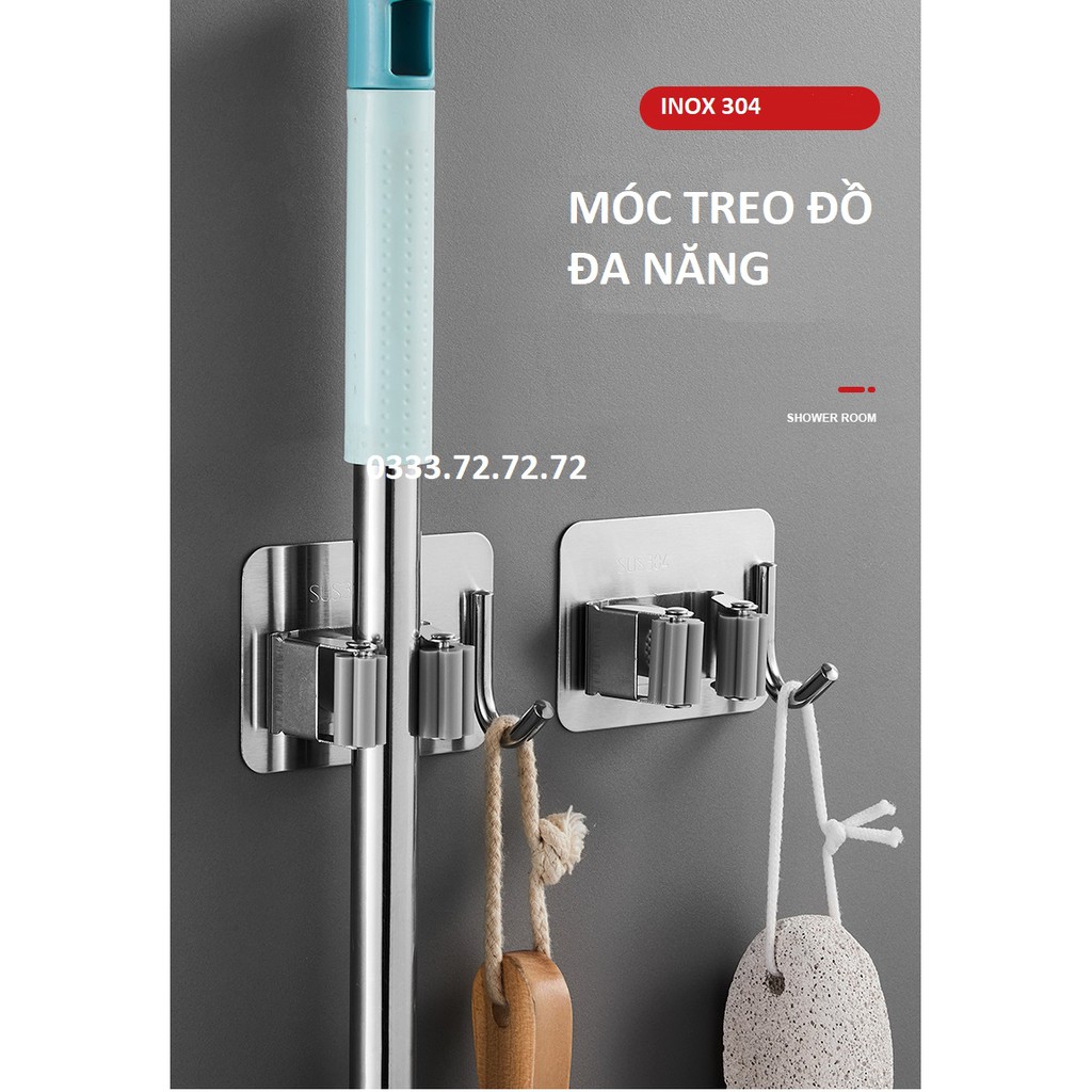 Móc treo nhà tắm chất liệu INOX 304 móc chổi, búi rửa bát, bàn chải... có keo dính và ốc vít