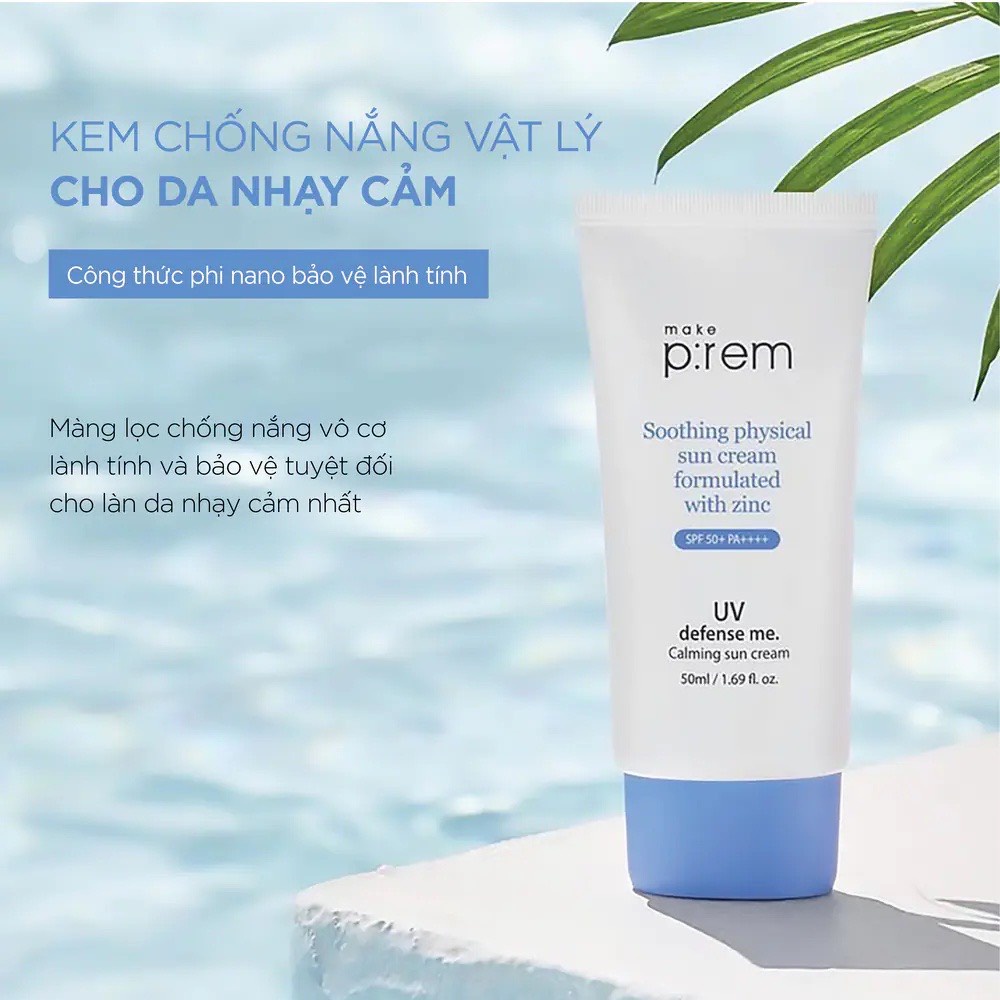 Kem chống nắng cho da nhạy cảm Make P:rem UV Defense Me. Calming Sun Cream SPF 50+