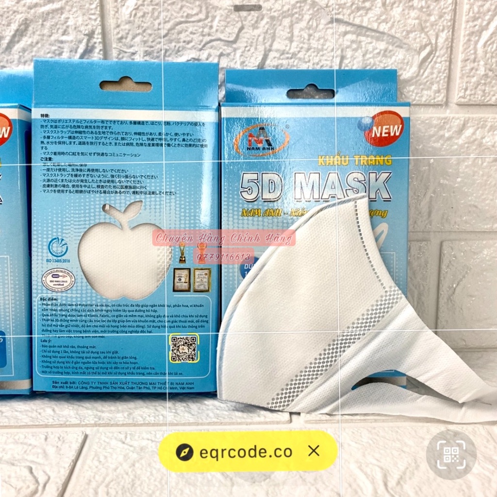Khẩu Trang 5D FAMAPRO NAM ANH QUAI VẢI 3 Lớp Kháng Khuẩn 10 Cái/ Hộp