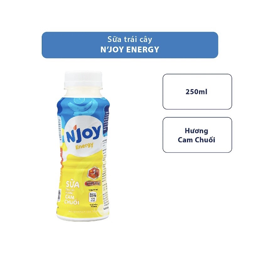 Lốc 6 chai Sữa trái cây N’Joy Energy hương Cam Chuối 250ml