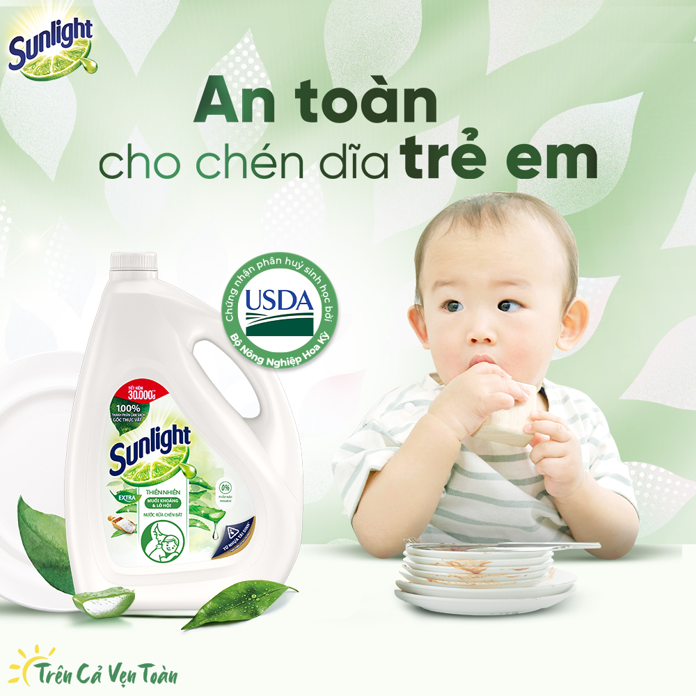 Nước Rửa Chén Bát Sunlight Thiên Nhiên Chai 3.6KG (Muối khoáng Lô hội/ Matcha Trà Nhật/ Bưởi Tây Hoa Anh đào/ Quế Bồ Hòn