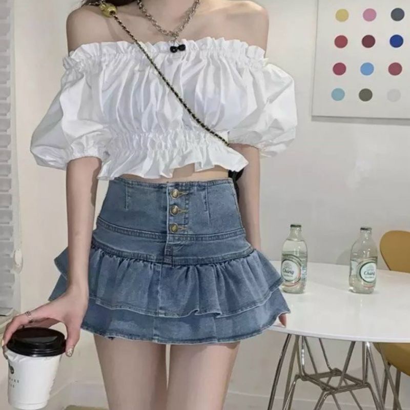 Váy jean xòe 2 tầng Cao cấp phối kiểu xinh xắn( HÌNH THẬT 100%) ❤