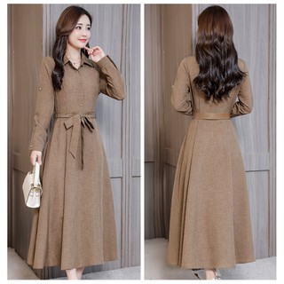 Đầm Nữ Tay Dài Eo Thắt Nơ Thời Trang Công Sở
