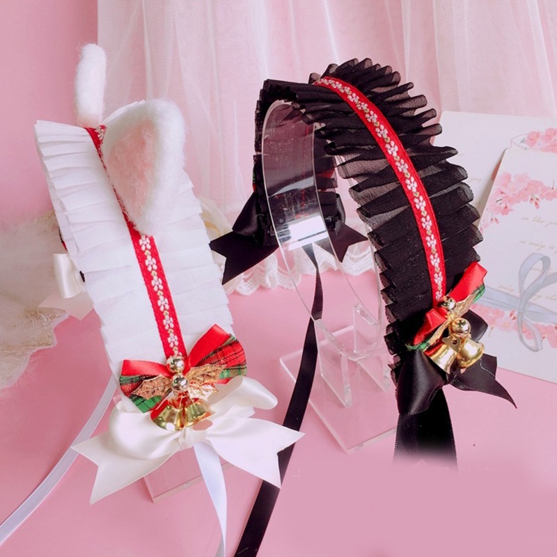 Băng Đô Tai Mèo Phối Ren Và Chuông Phong Cách Lolita