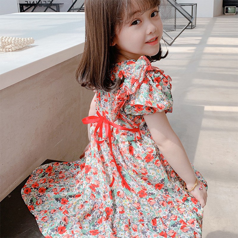 [Xả Lẻ Size]  Váy Đầm Dài Ngắn Tay Hoa Nhí Phong Cách Hàn Quốc Cho Bé Gái 1 2 3 4 tuổi TN323