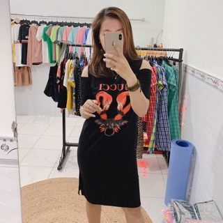 Đầm thun khoét vai
